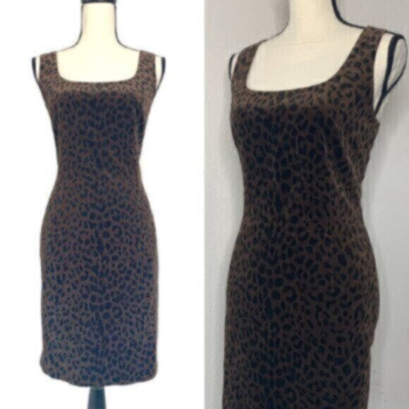 Jones New York Cheetah Print Vintage Suede Fitted Cocktail Dress - Picture 3 of 11